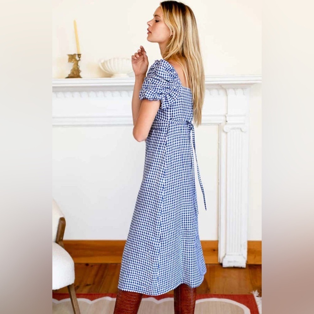 Emerson Fry 100% Linen Gingham Gathered Sleeve Dress - Picture 4 of 14
